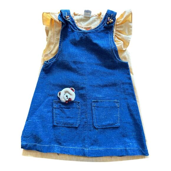 Vintage denim teddy bear kids dress 5-6 year - Picture 8 of 9